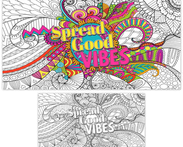 Naozinebi giant mandala poster on the floor inviting group coloring sessions.