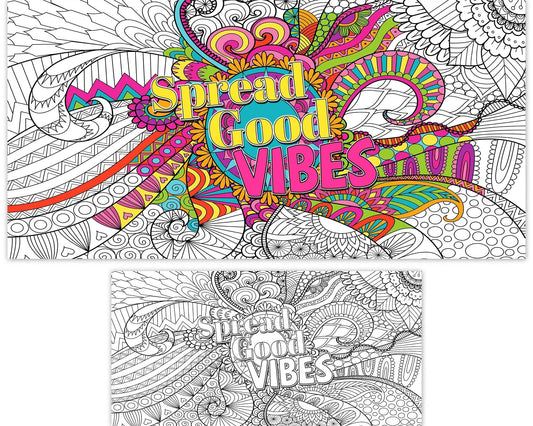 Naozinebi giant mandala poster on the floor inviting group coloring sessions.