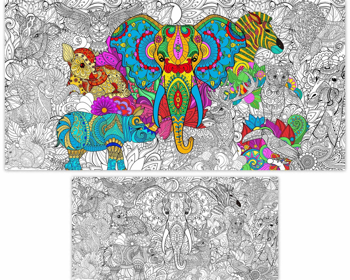 Naozinebi giant mandala elephant poster for kids coloring and classroom decor.