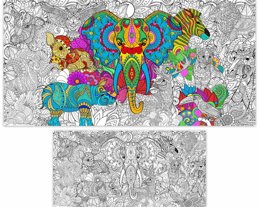 Naozinebi giant mandala elephant poster for kids coloring and classroom decor.