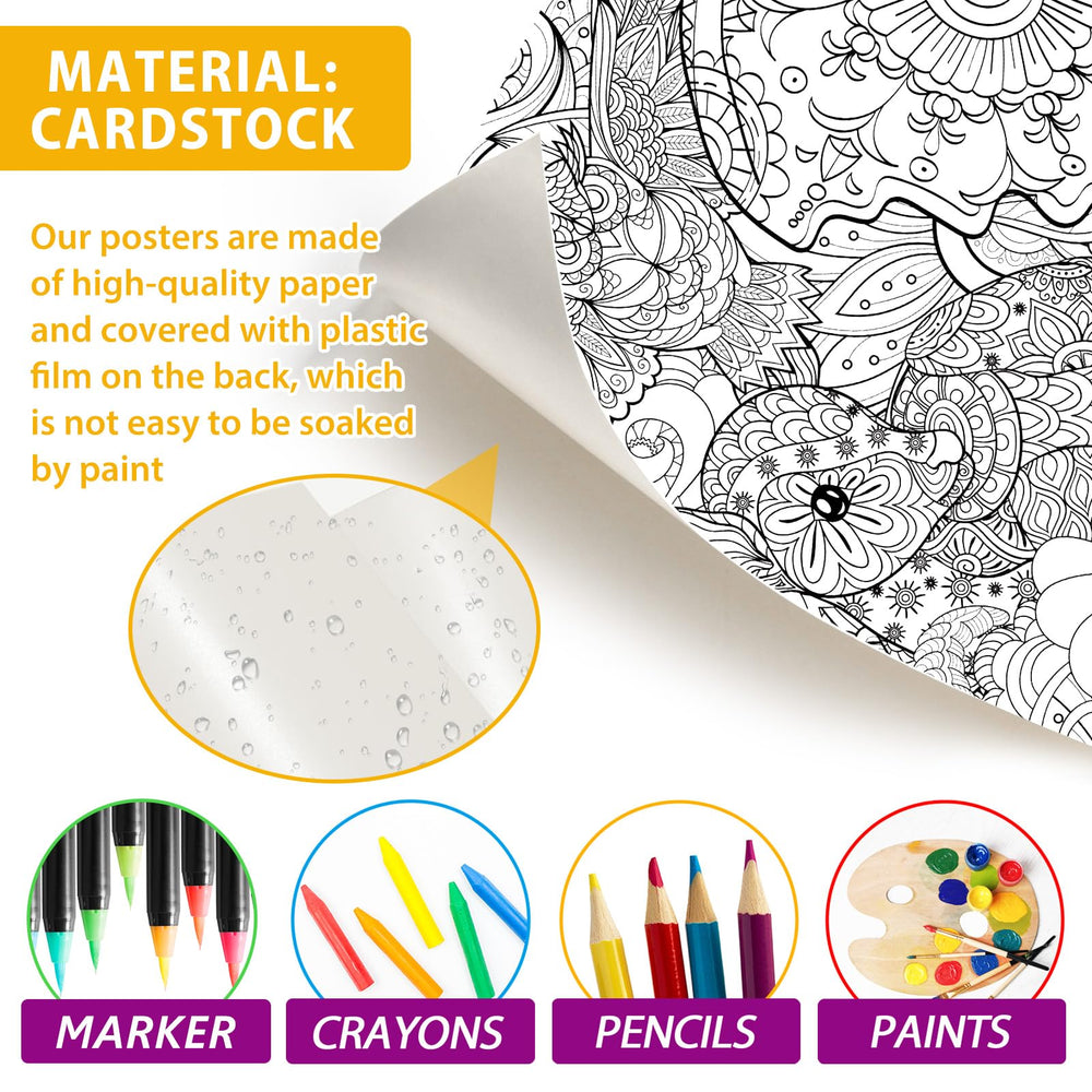 Naozinebi giant mandala rhino poster enhances group coloring activity.