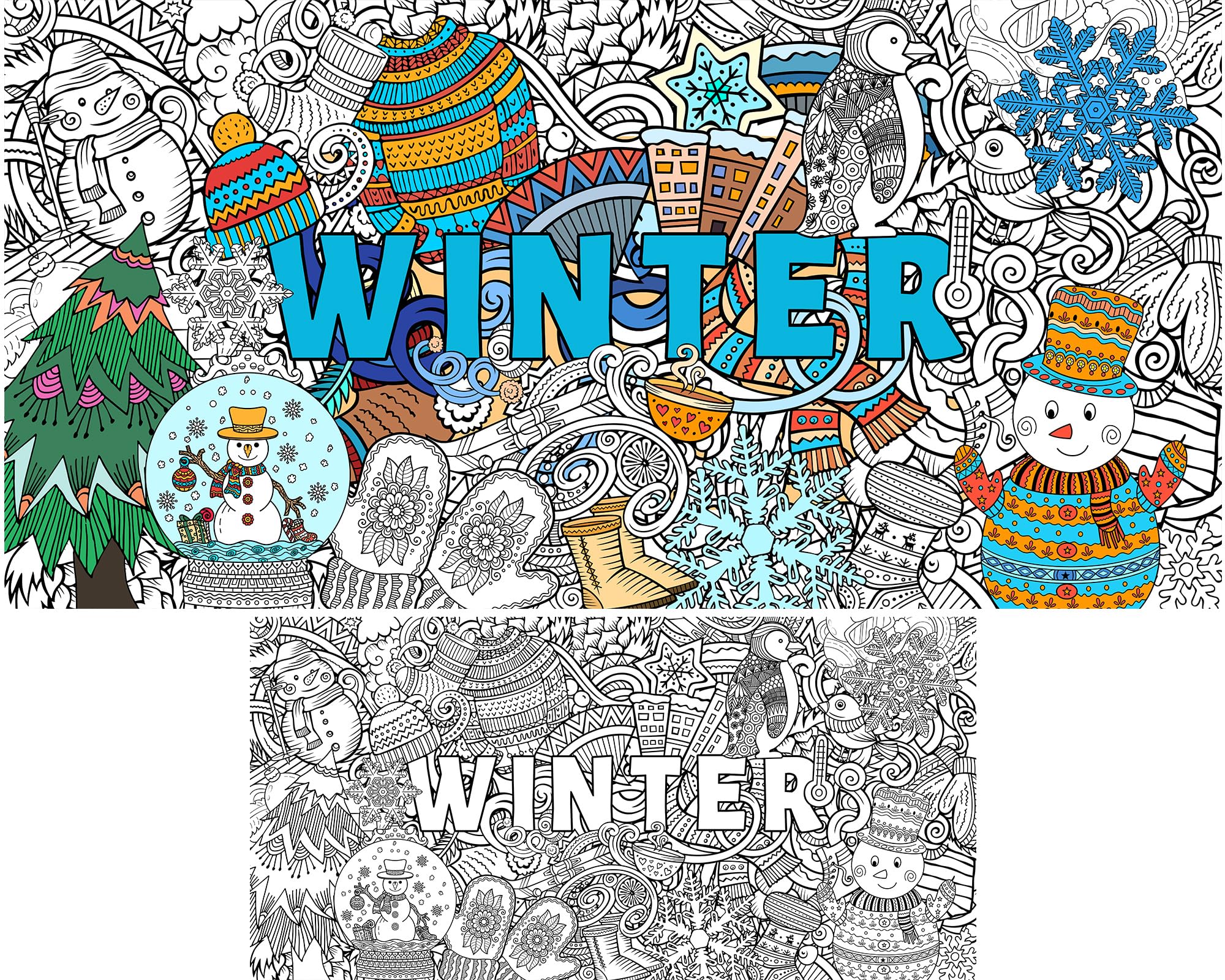 Naozinebi Giant Mandala Winter Poster for family coloring fun and creativity.