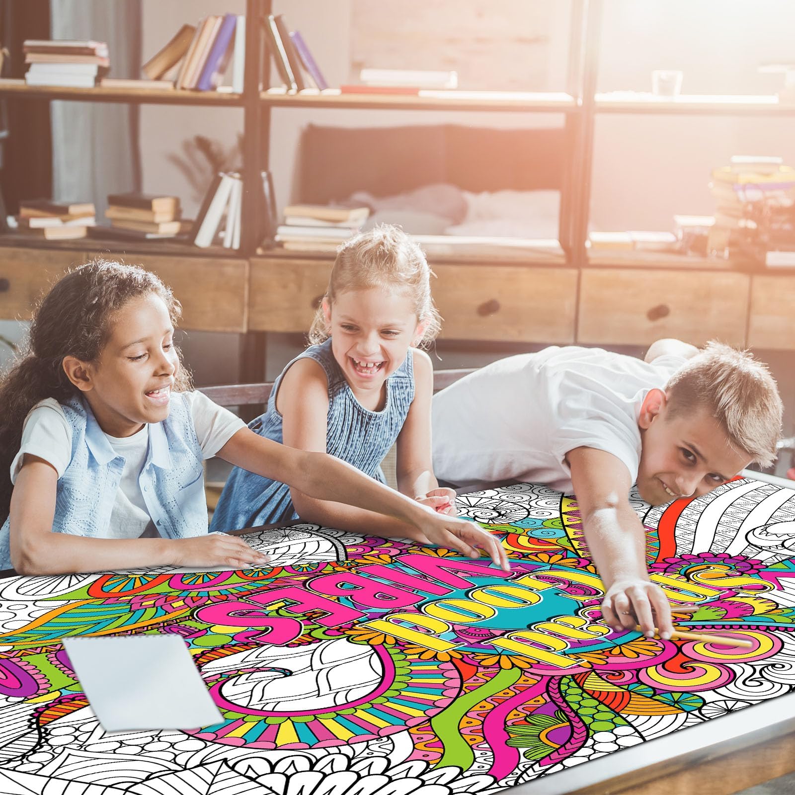 Naozinebi mandala poster with laminated back resists moisture during coloring.