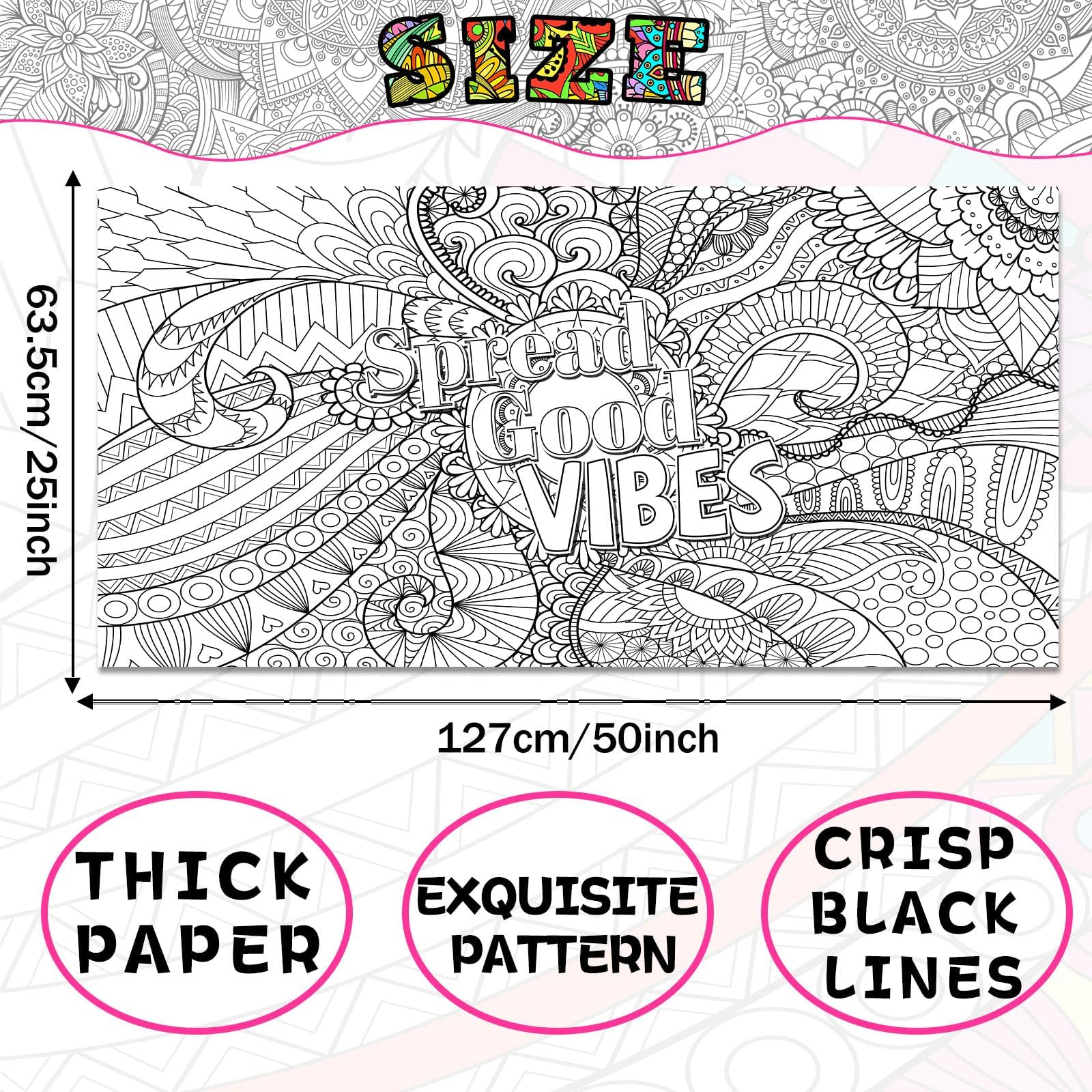 Naozinebi mandala poster made with thick paper ideal for pencils, markers, and crayons.