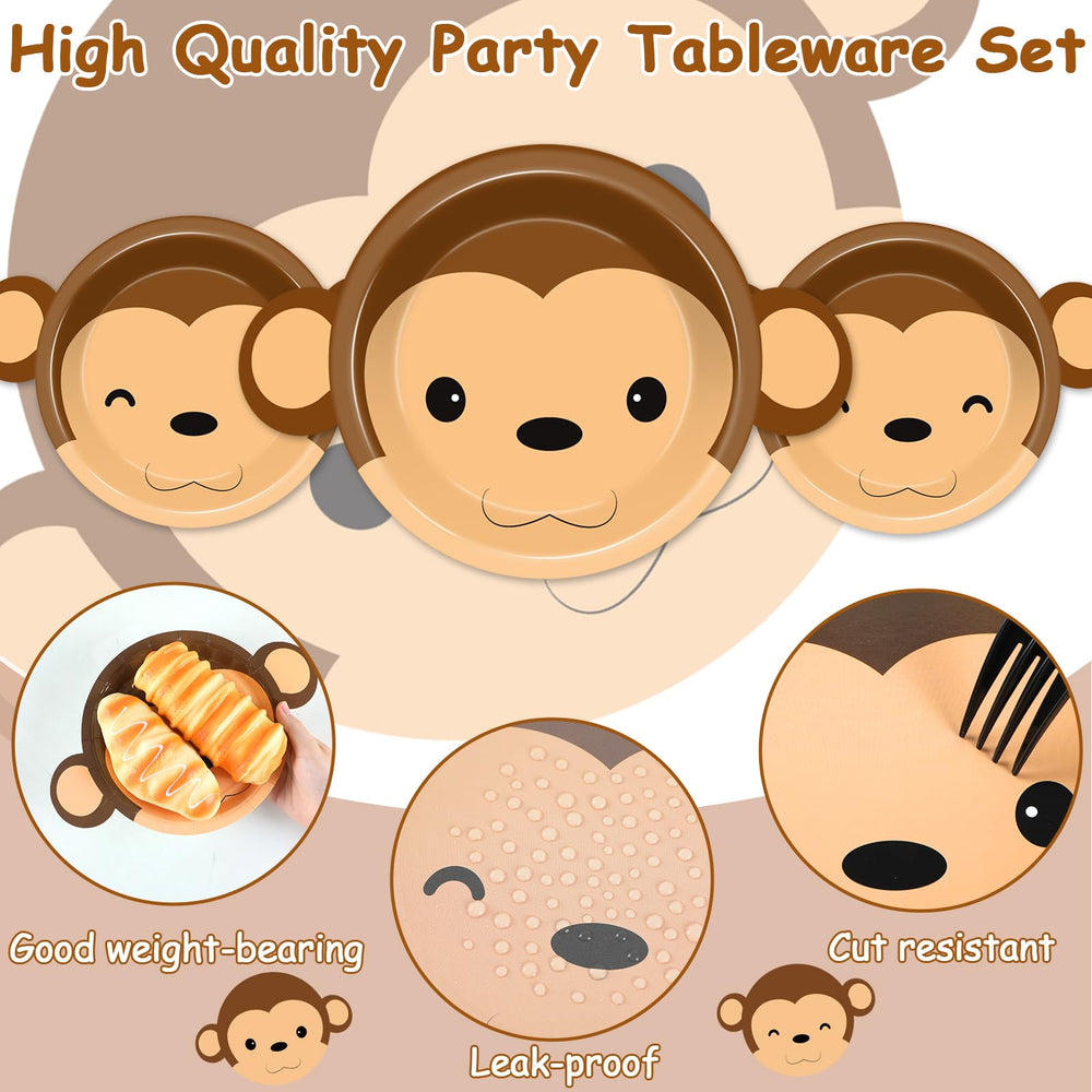 Naozinebi monkey-pattern plate closeup; thick and durable paper for serving.
