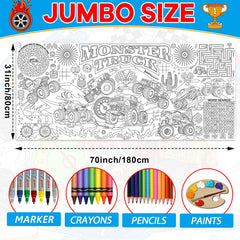 Naozinebi monster trucks coloring tablecloth—giant surface for DIY art with family