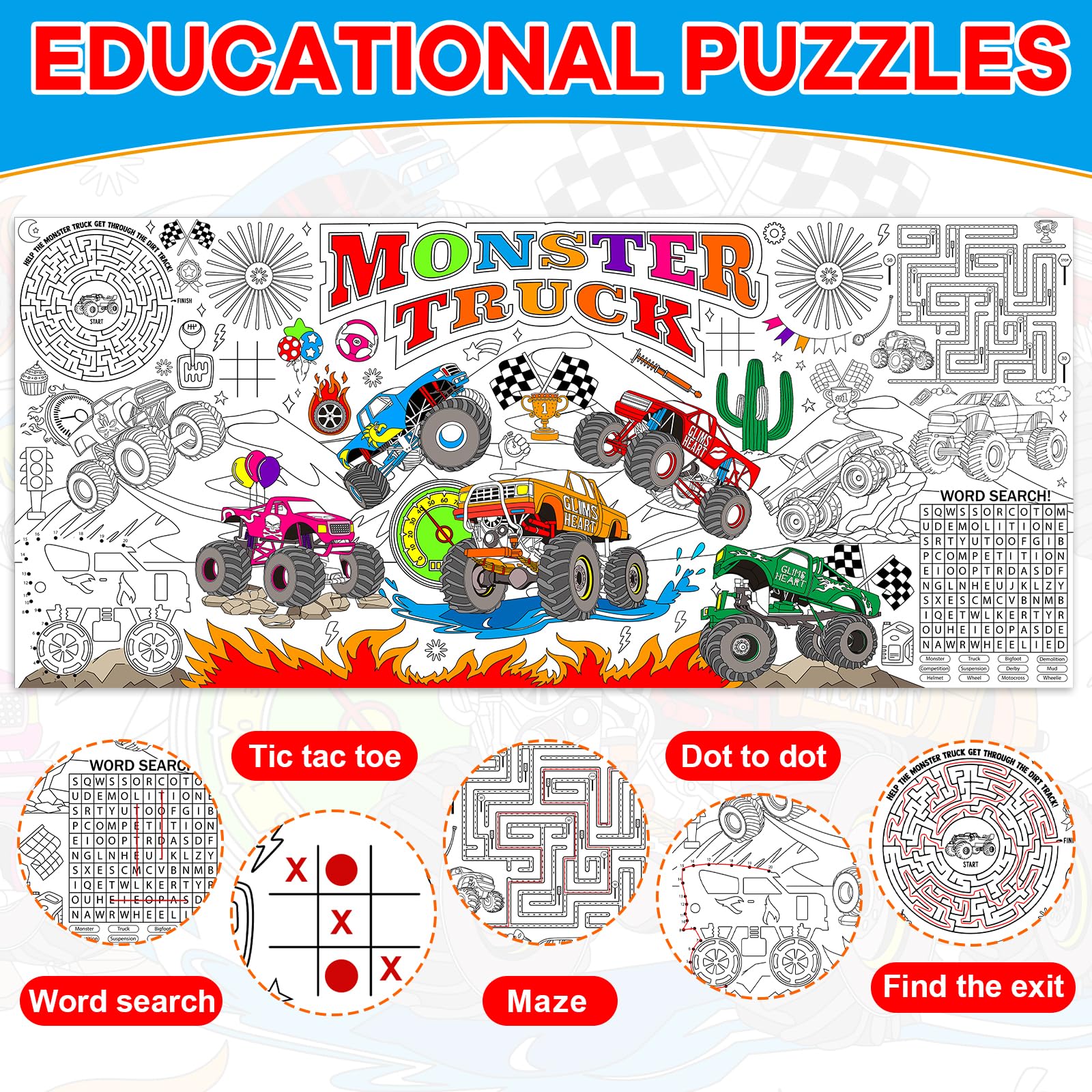 Naozinebi monster trucks wheels pattern—engaging design for kids to color
