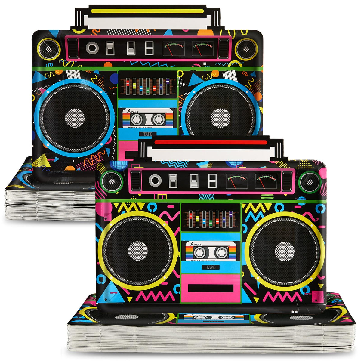 Naozinebi radio boombox plates with 80s design for nostalgic party decor