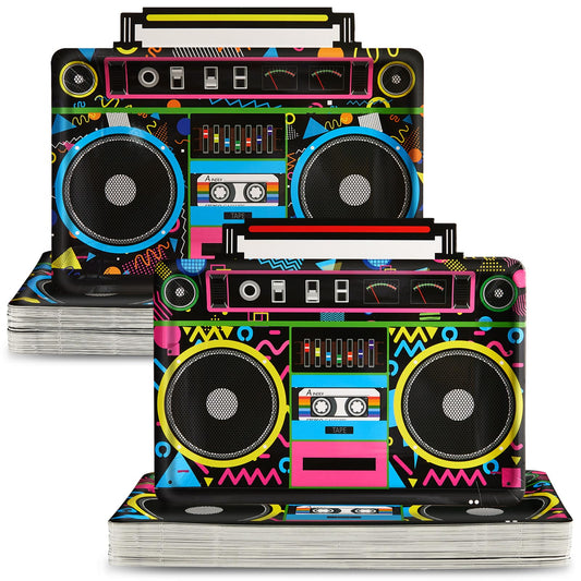 Naozinebi radio boombox plates with 80s design for nostalgic party decor