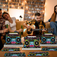 Naozinebi radio boombox plates closeup of vibrant prints for retro vibe