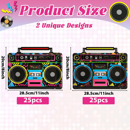 Naozinebi radio boombox plates detailed graphics enhance retro table styling