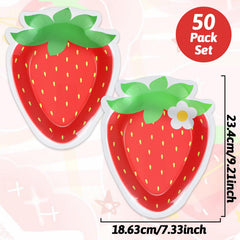 Naozinebi strawberry-shaped plates closeup; cute design enhances strawberry-themed celebrations.