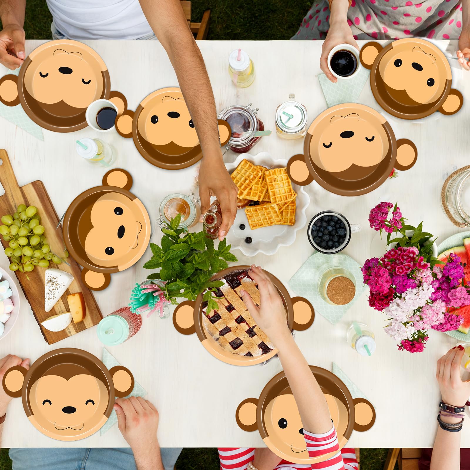 Naozinebi zoo safari theme plate set; dual designs energize birthday tables.