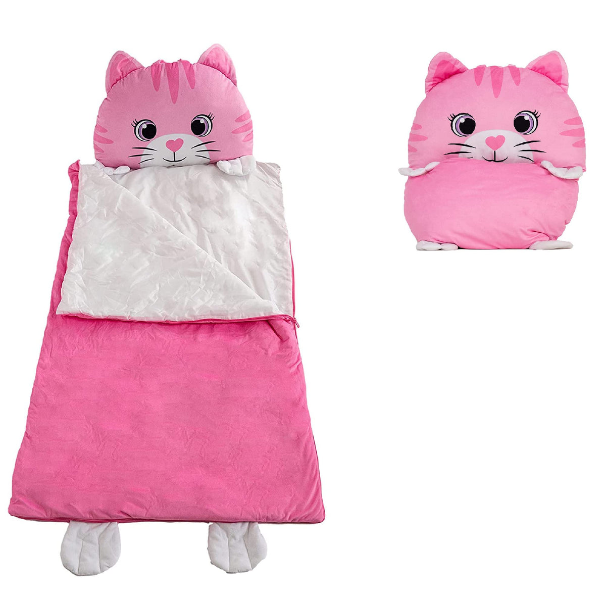 Nap Buddy cat-front view with cozy sleeping bag design.
