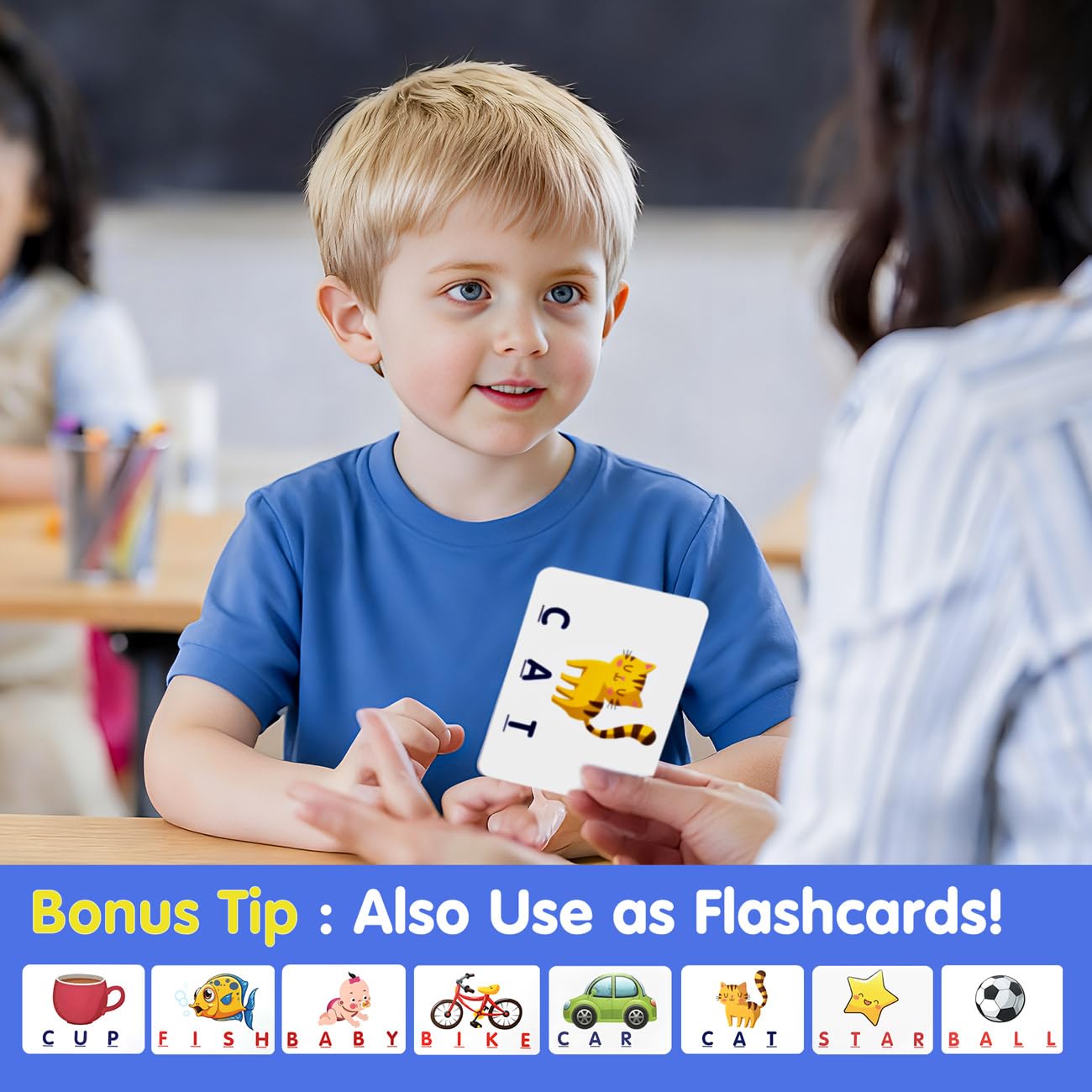 Child explores memory and word matching with the game