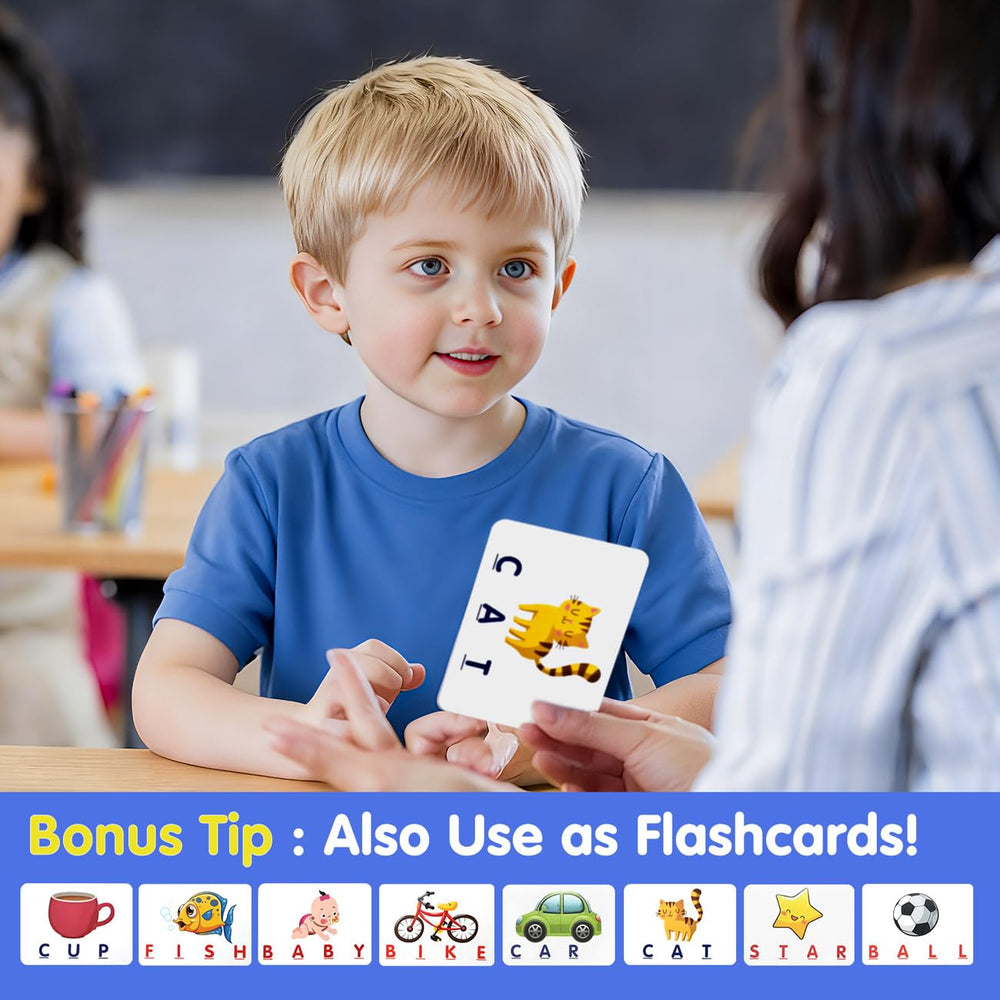 Child explores memory and word matching with the game
