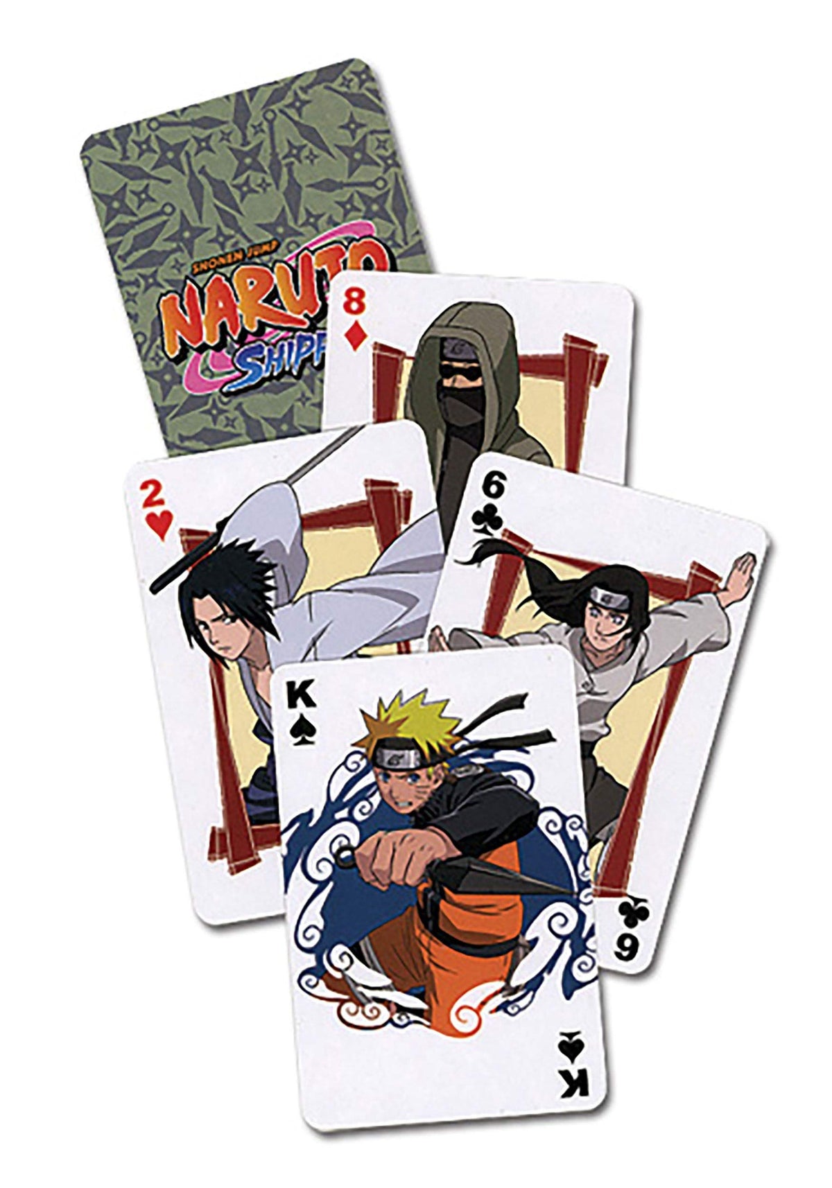 Naruto Shippuden playing cards deck, front view, officially licensed for authentic gameplay.