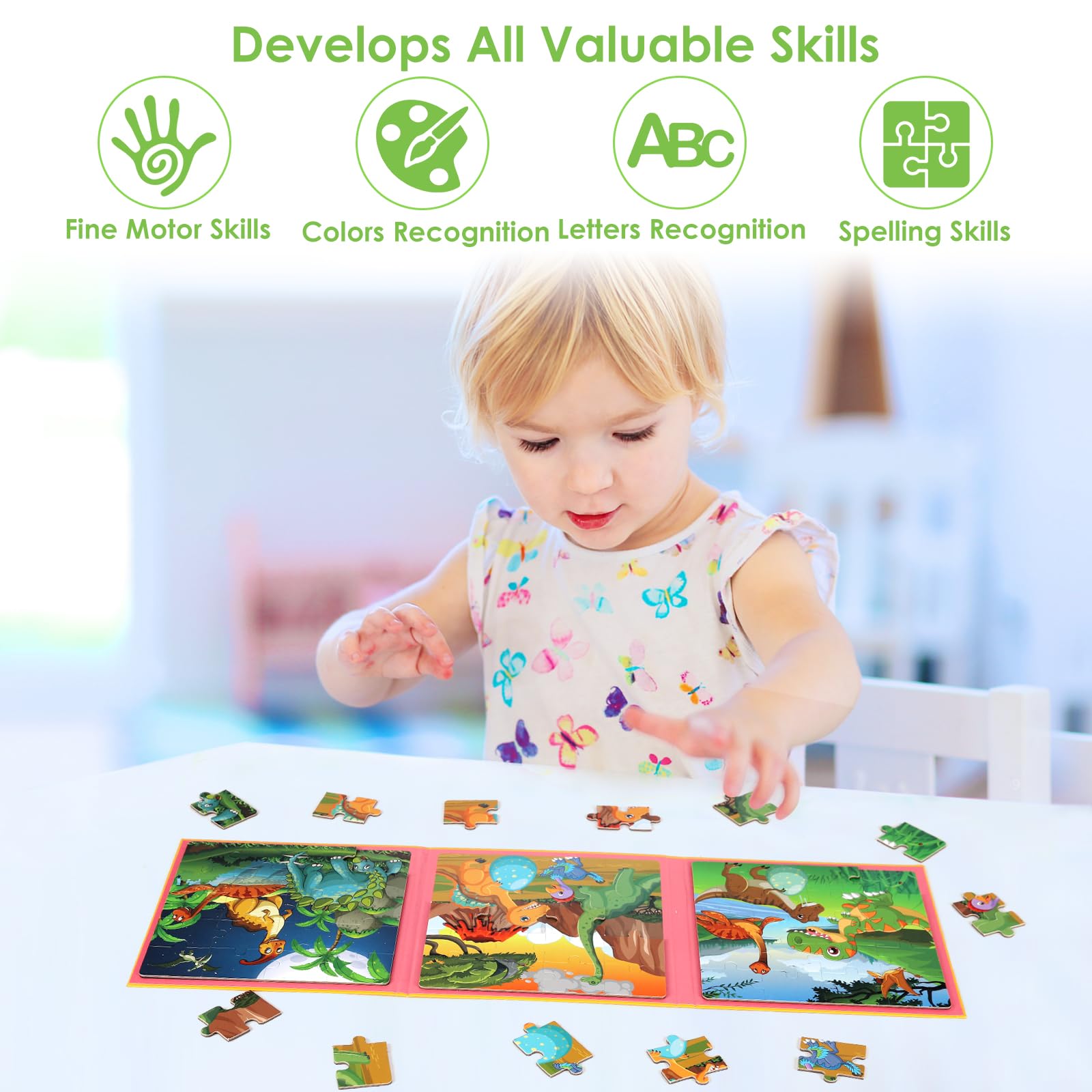 NASHRIO dinosaur puzzle farm scene boosts spatial reasoning with chunky pieces.