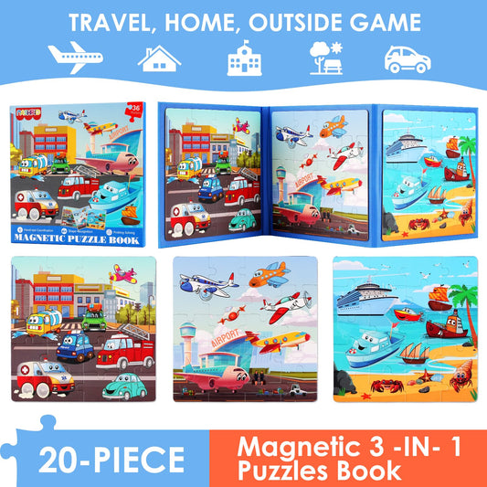 NASHRIO magnetic puzzles with planes and trains to boost early problem-solving