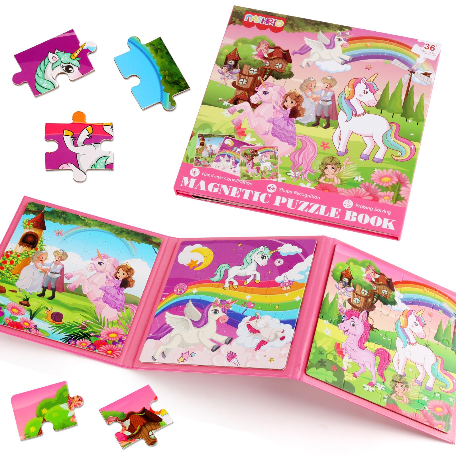 NASHRIO unicorn-princess 20pc magnetic puzzle for imaginative play and vibrant scenes.