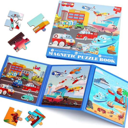 NASHRIO magnetic puzzle vehicle scene for screen-free car ride entertainment