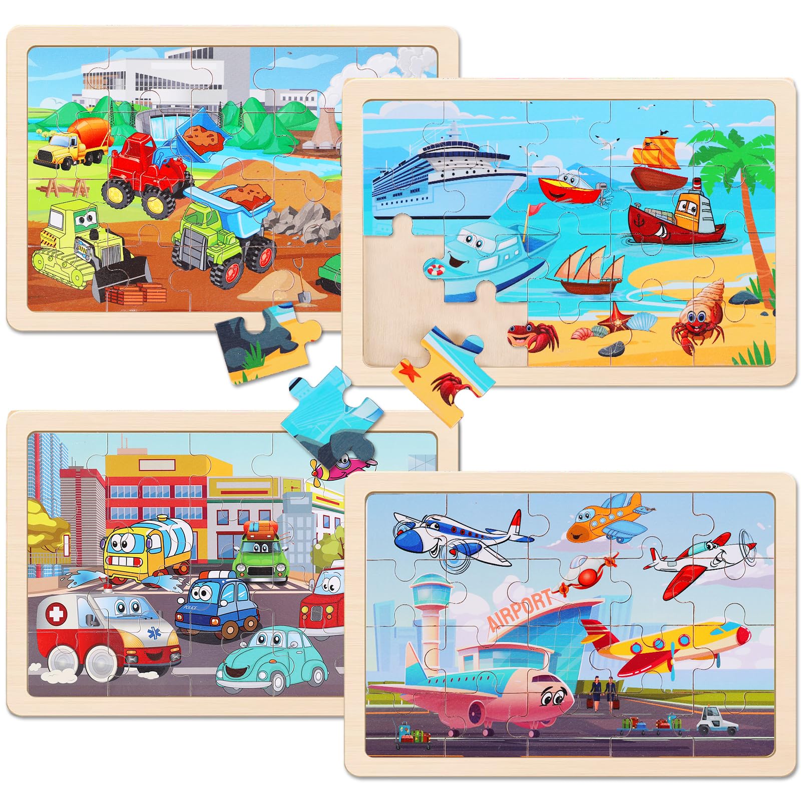 NASHRIO wooden transportation puzzle airplane fosters problem-solving while children explore aviation themes