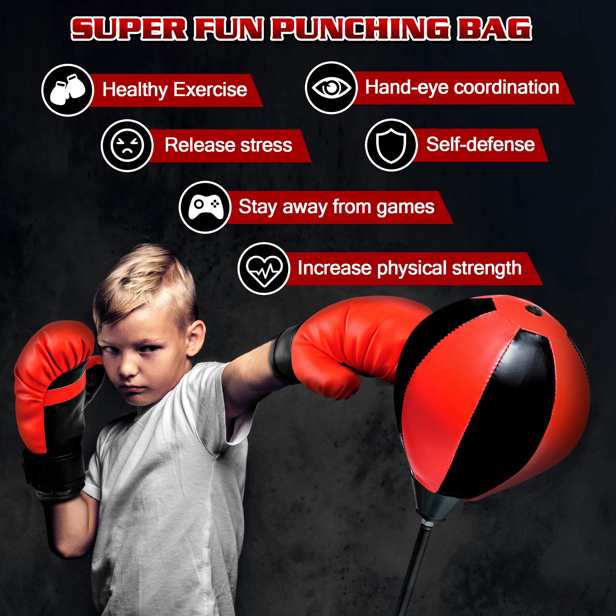NATGGZ inflatable base supports safe, energetic play for young boxers.