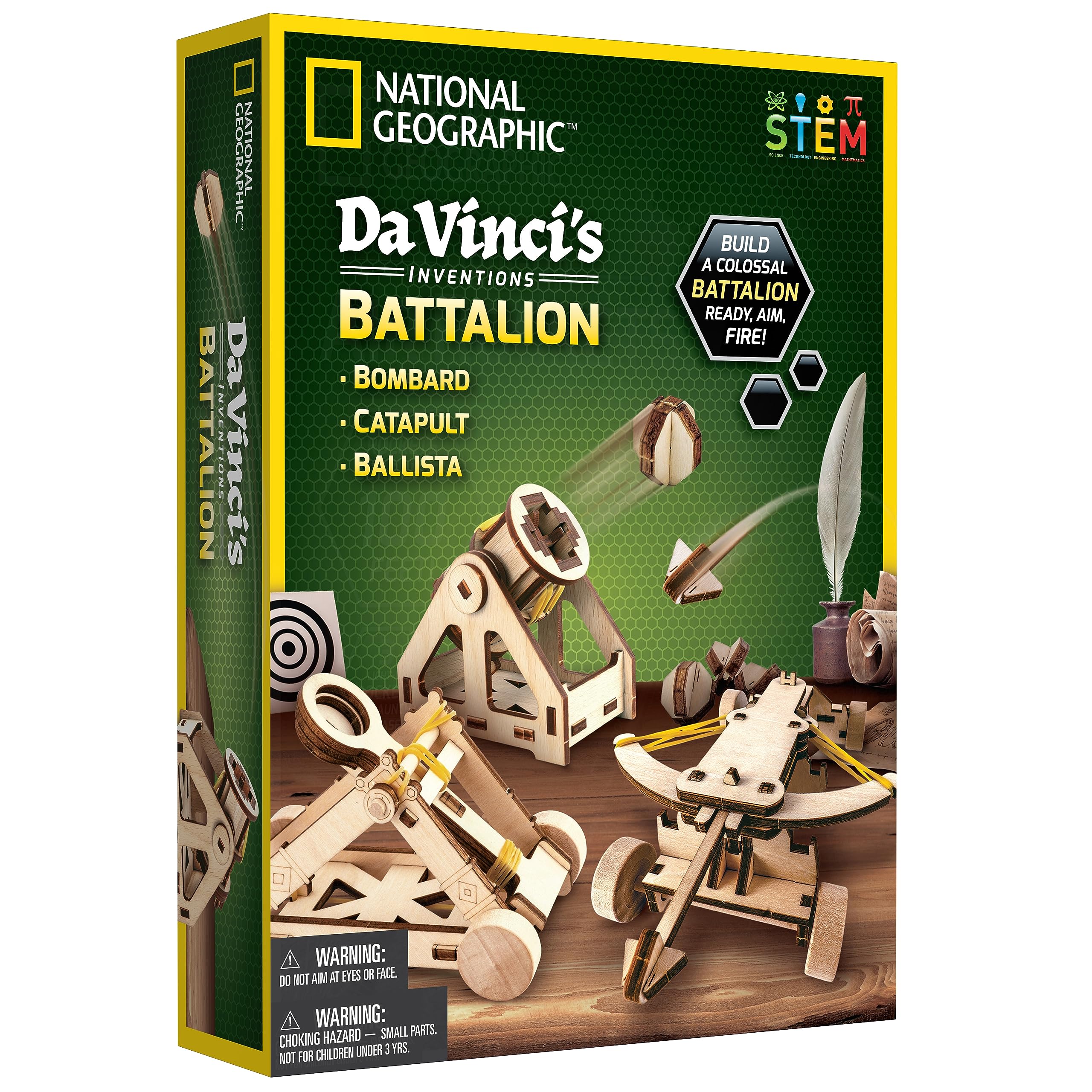 National Geographic Da Vinci ballista with wooden frame for hands-on engineering play.