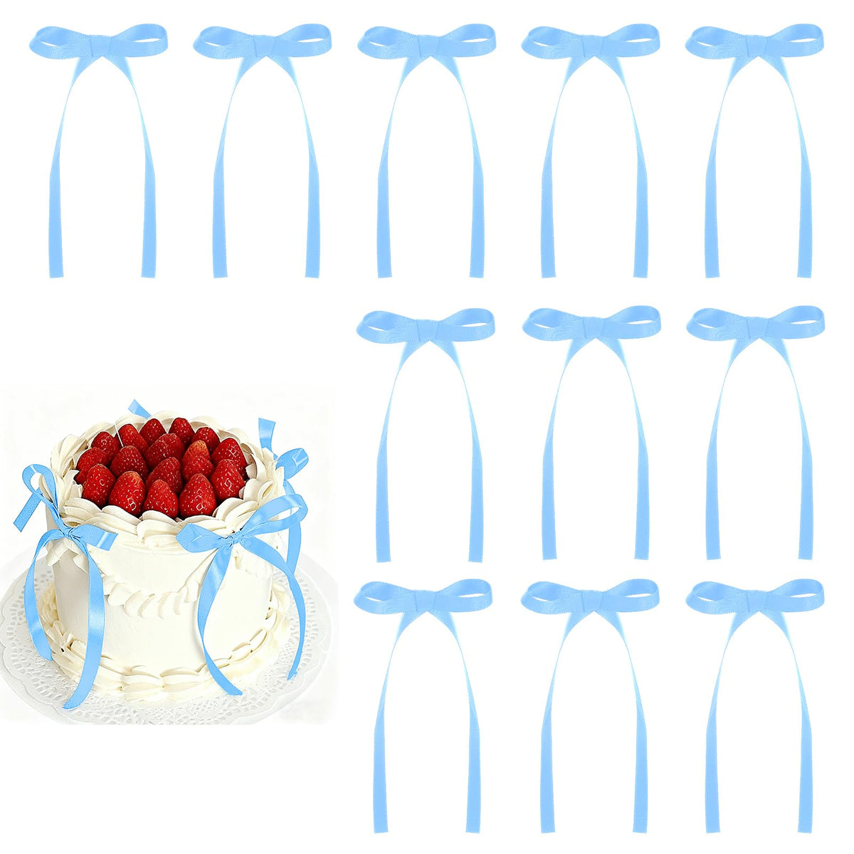 NatNarr light blue bow cake toppers for elegant cake decor