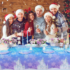 NatNarr snowflake pattern tablecloth with 54 × 108 inches coverage