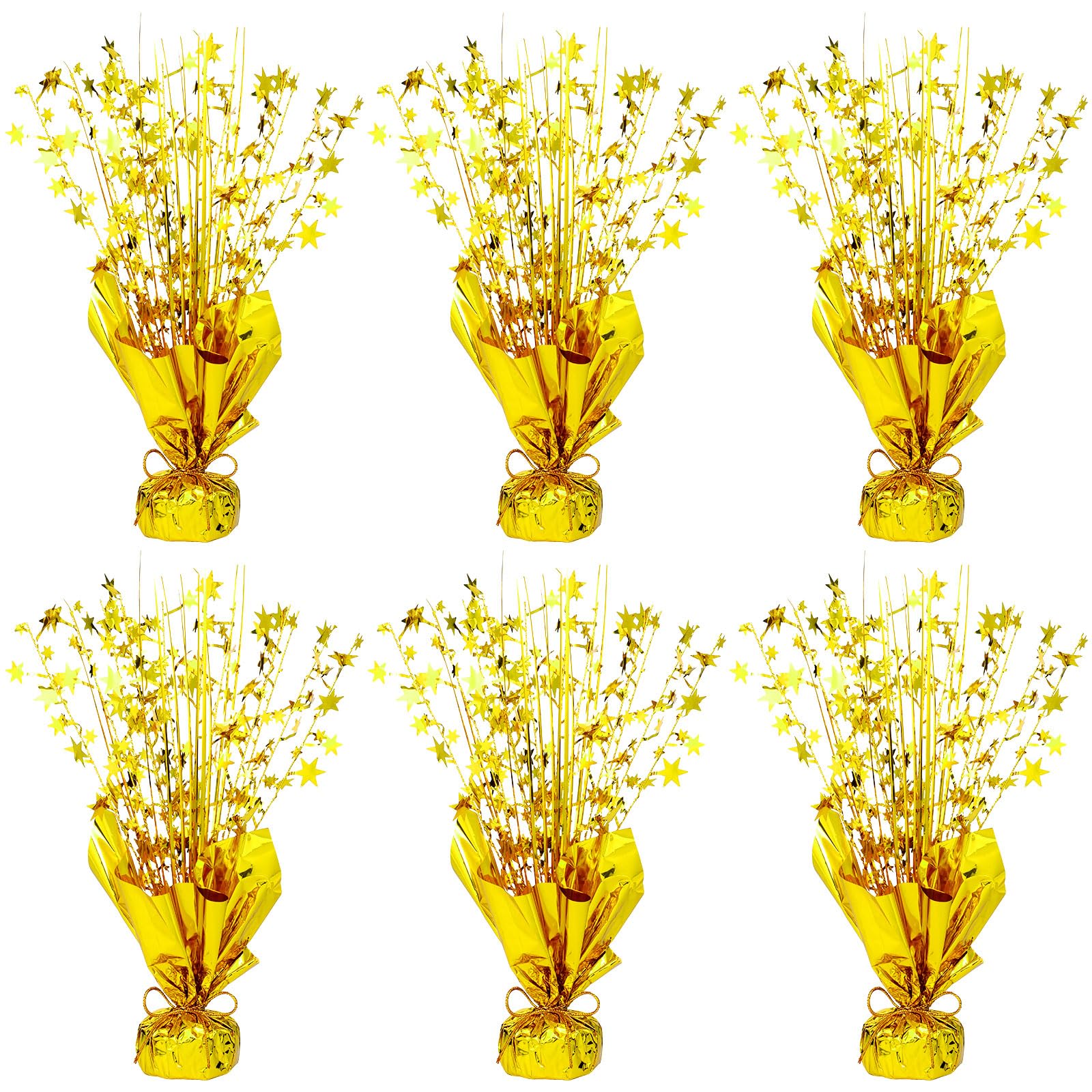 NatNarr 6-pack metallic foil spray centerpiece with gold stars creates a festive focal point.