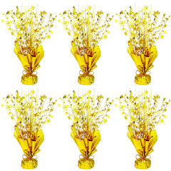 NatNarr 6-pack metallic foil spray centerpiece with gold stars creates a festive focal point.