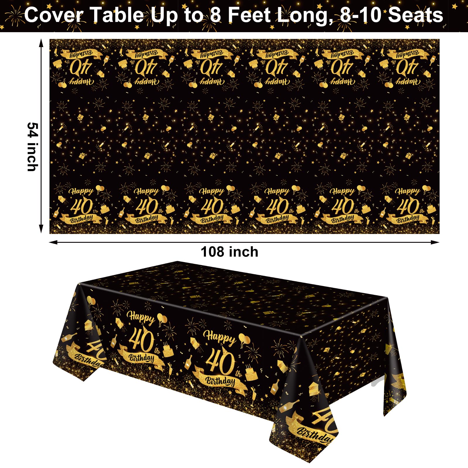 NatNarr Black Gold Tablecloth Design adds festive style to birthday decor.