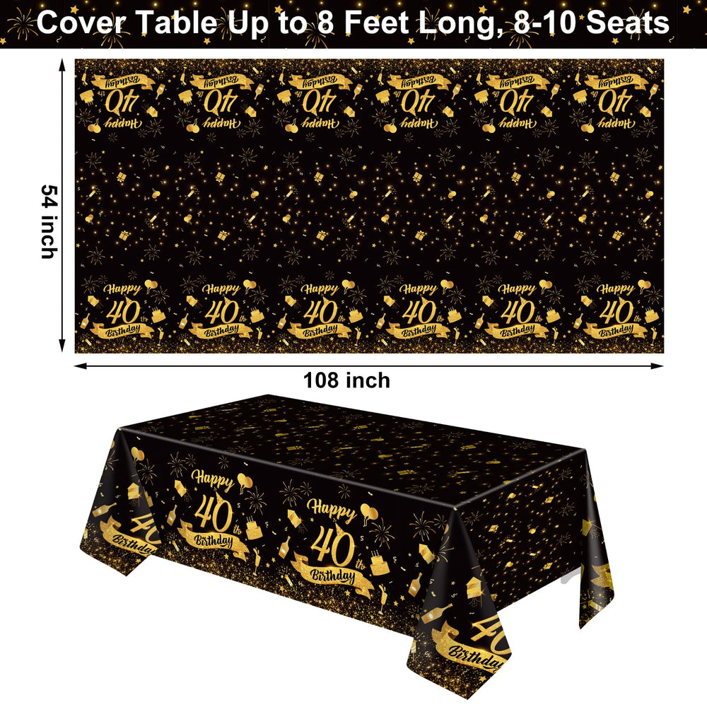 NatNarr Black Gold Tablecloth Design adds festive style to birthday decor.