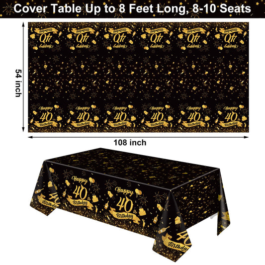 NatNarr Black Gold Tablecloth Design adds festive style to birthday decor.