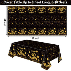 NatNarr Black Gold Tablecloth Design adds festive style to birthday decor.