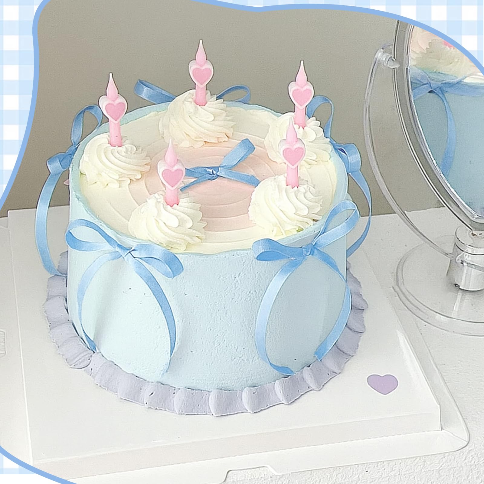 NatNarr bow cake toppers placed on a cake for a Coquette-themed display