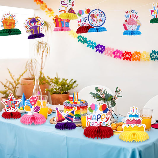 NatNarr honeycomb centerpieces in bright colors to wow guests.