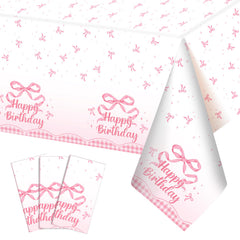 NatNarr Coquette pink bow tablecloth on a 54x108 inch table for elegant protection.