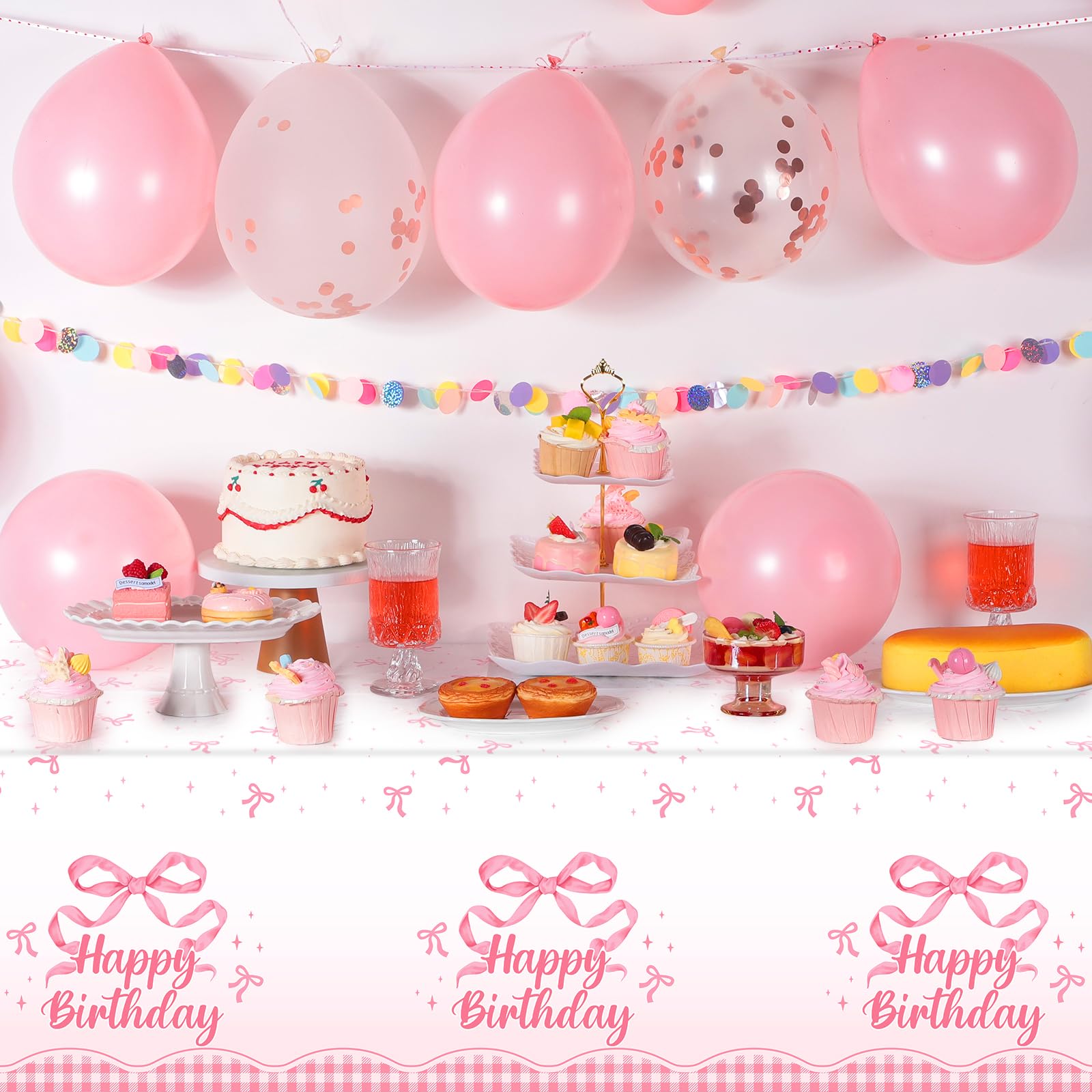 NatNarr Coquette pink bow tablecloth disposable roll ready for quick cleanup after events.