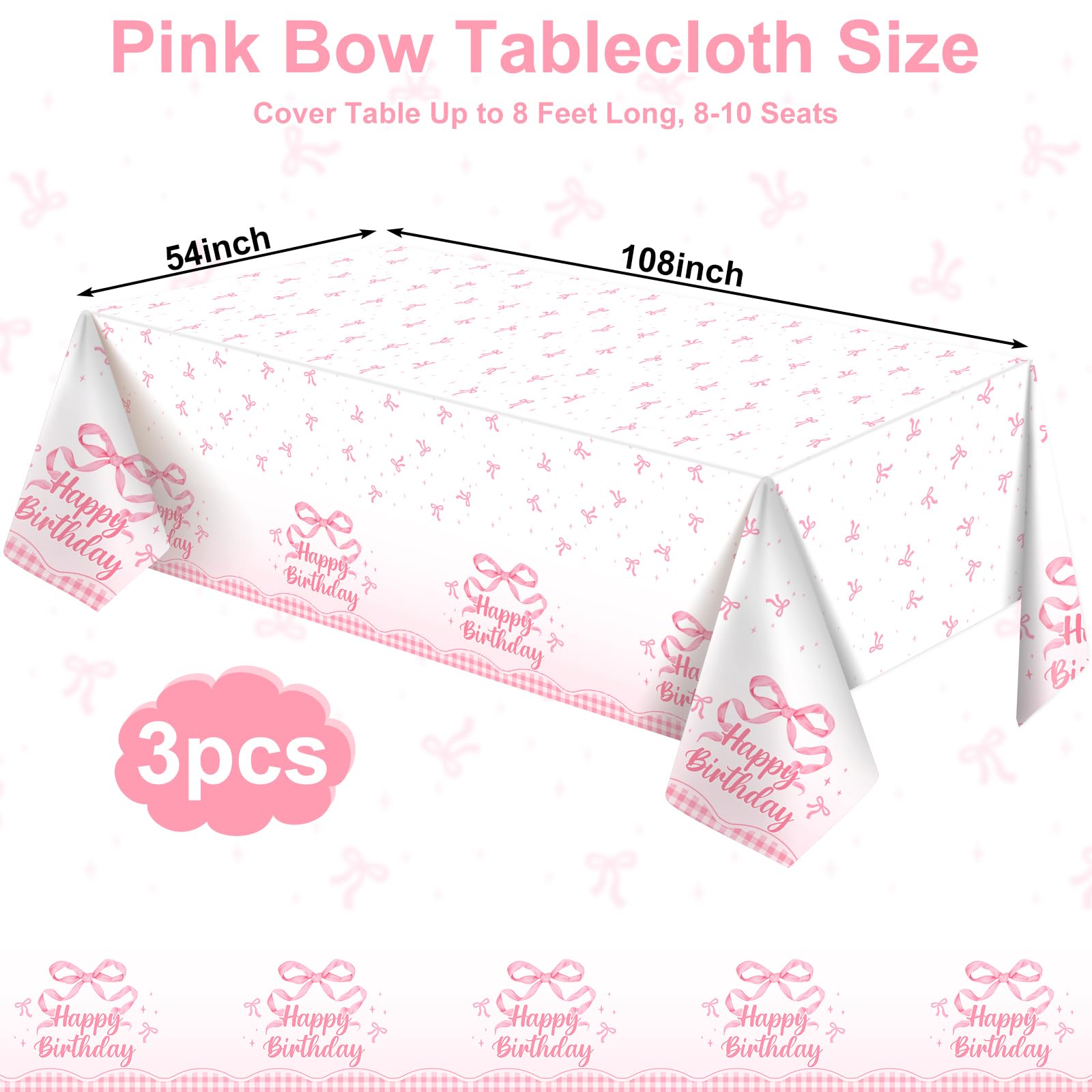 NatNarr Coquette pink bow tablecloth close-up highlights waterproof surface and refined bow design.