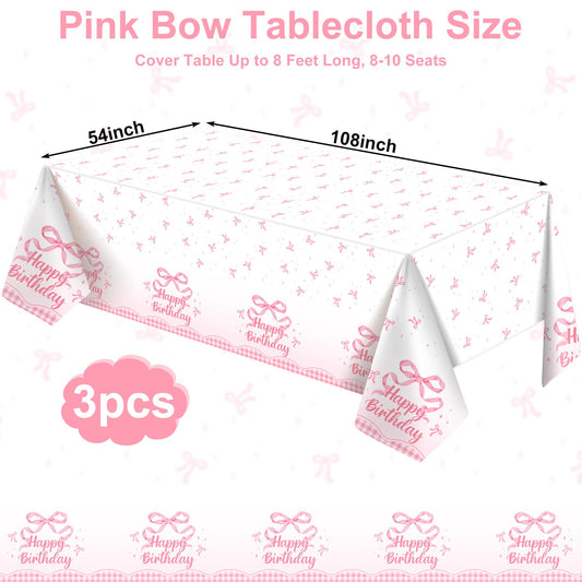 NatNarr Coquette pink bow tablecloth close-up highlights waterproof surface and refined bow design.