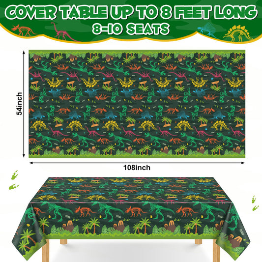 NatNarr dinosaur tablecloth pattern closeup highlighting playful prints for celebrations.