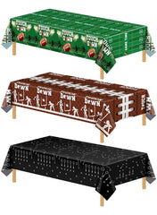 NatNarr football tablecloth design A on a dining table, ideal for football party decor