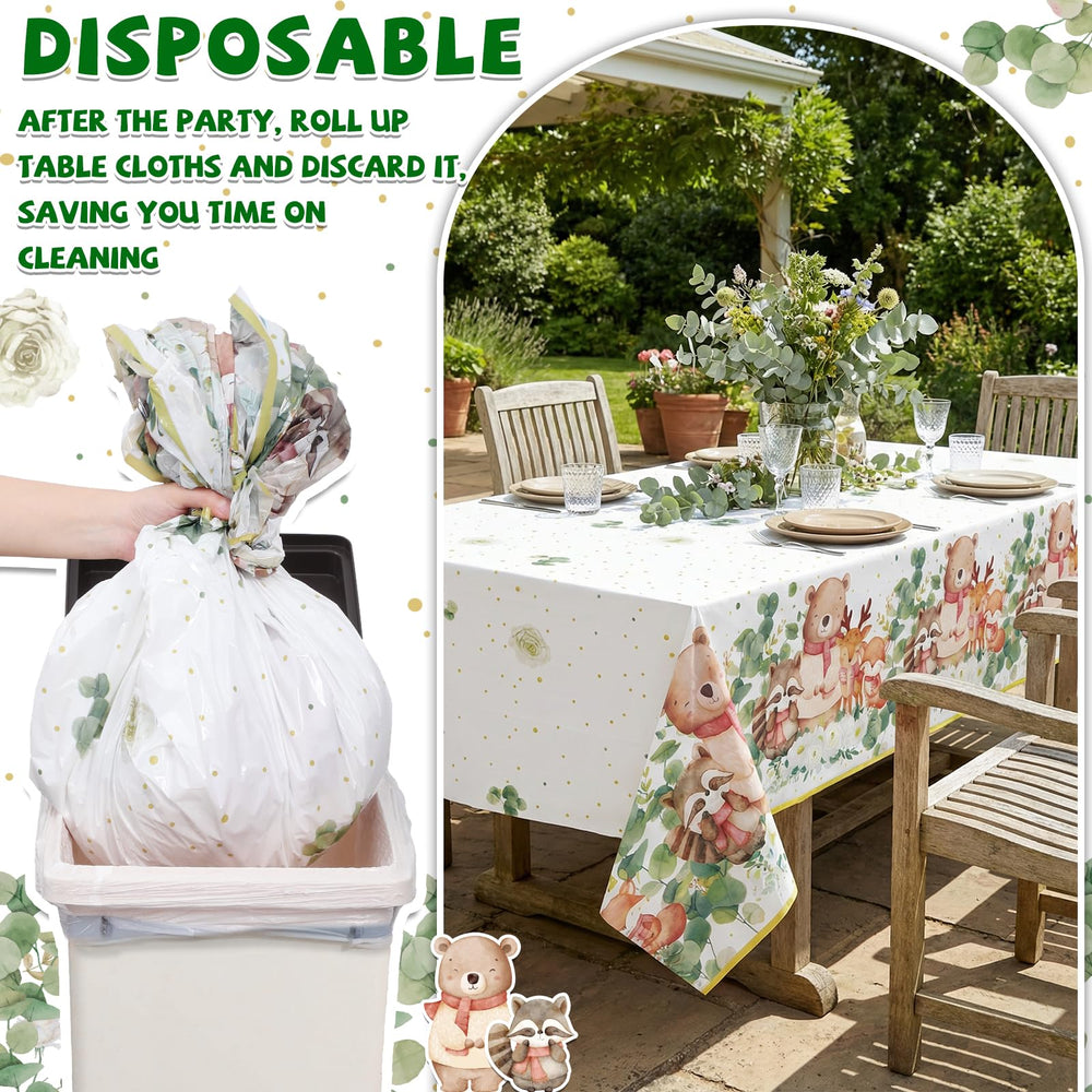 NatNarr forest birthday tablecloth pack helps coordinate party décor