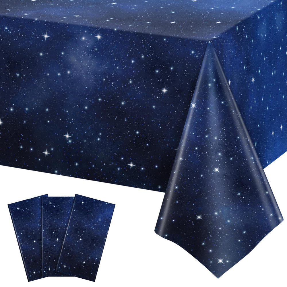 NatNarr Galaxy tablecloth on a table, ideal for space-themed events.