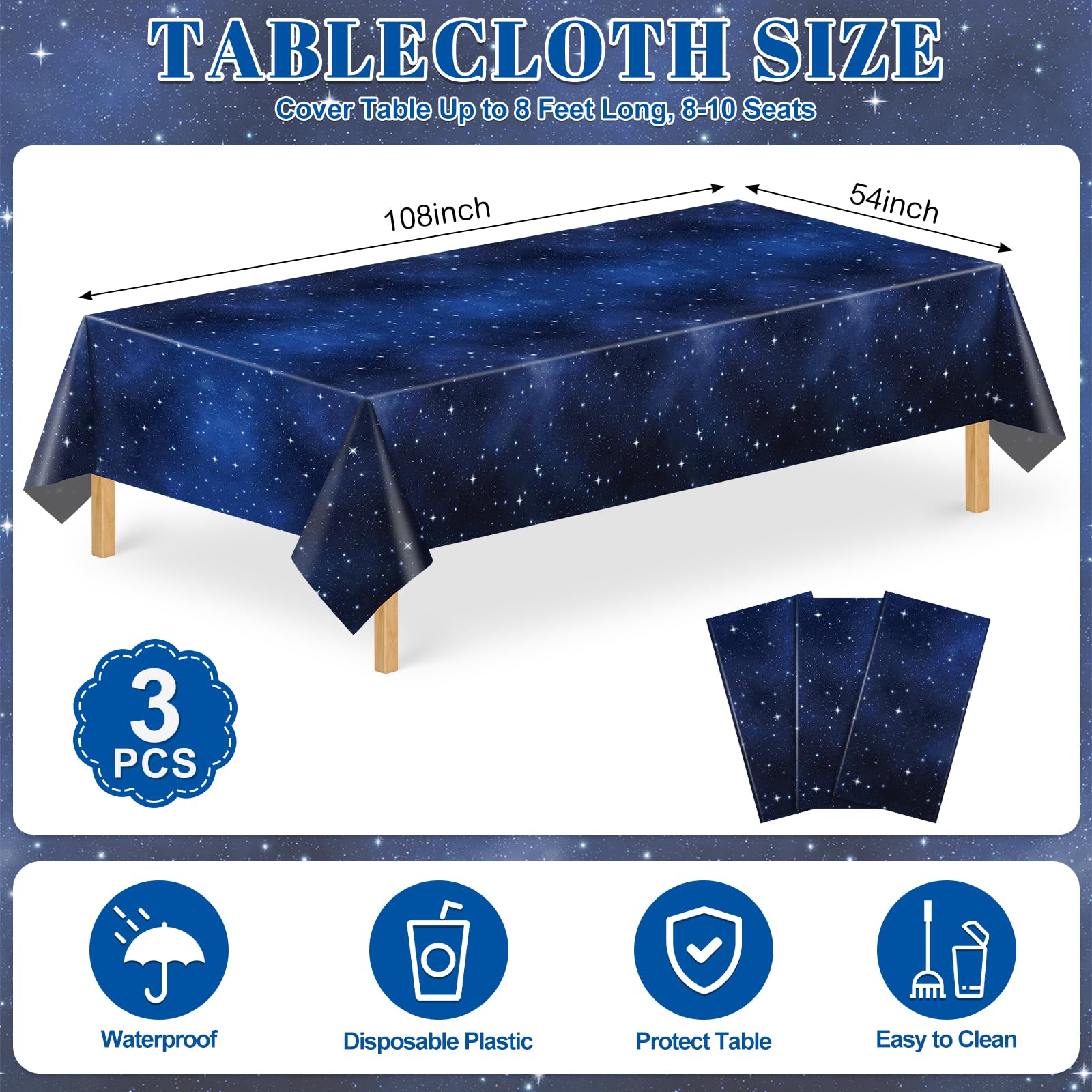 Close-up of NatNarr Galaxy tablecloth pattern with stars and colors.