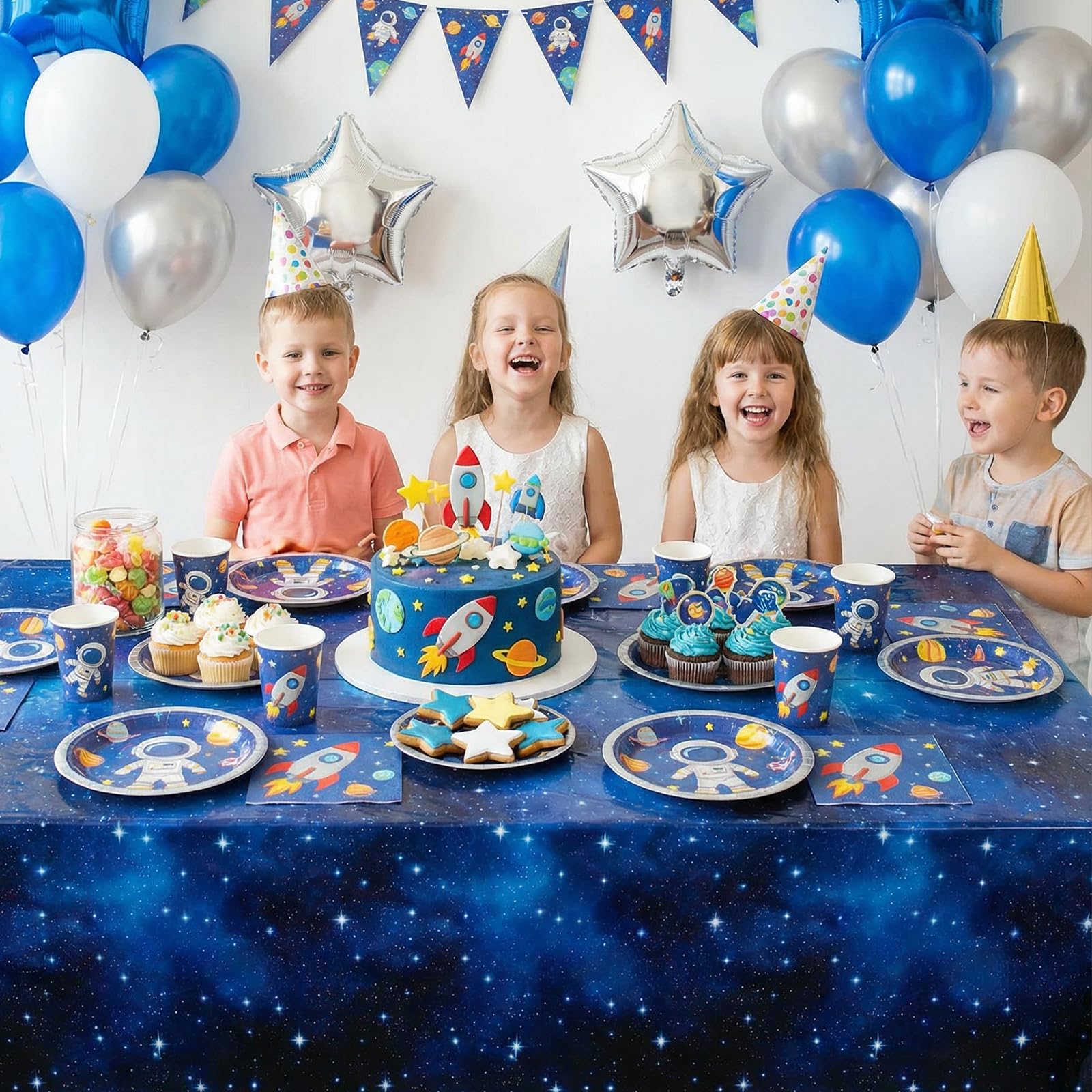 NatNarr Galaxy tablecloth surface showing waterproof, easy-clean finish.