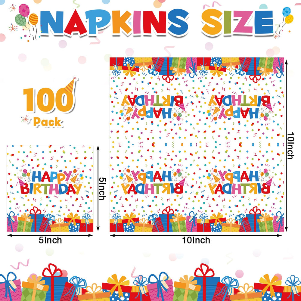 NatNarr napkins featuring colorful gift boxes complement birthday decor