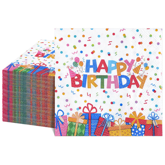 NatNarr Happy Birthday napkins with rainbow dots brighten party tables